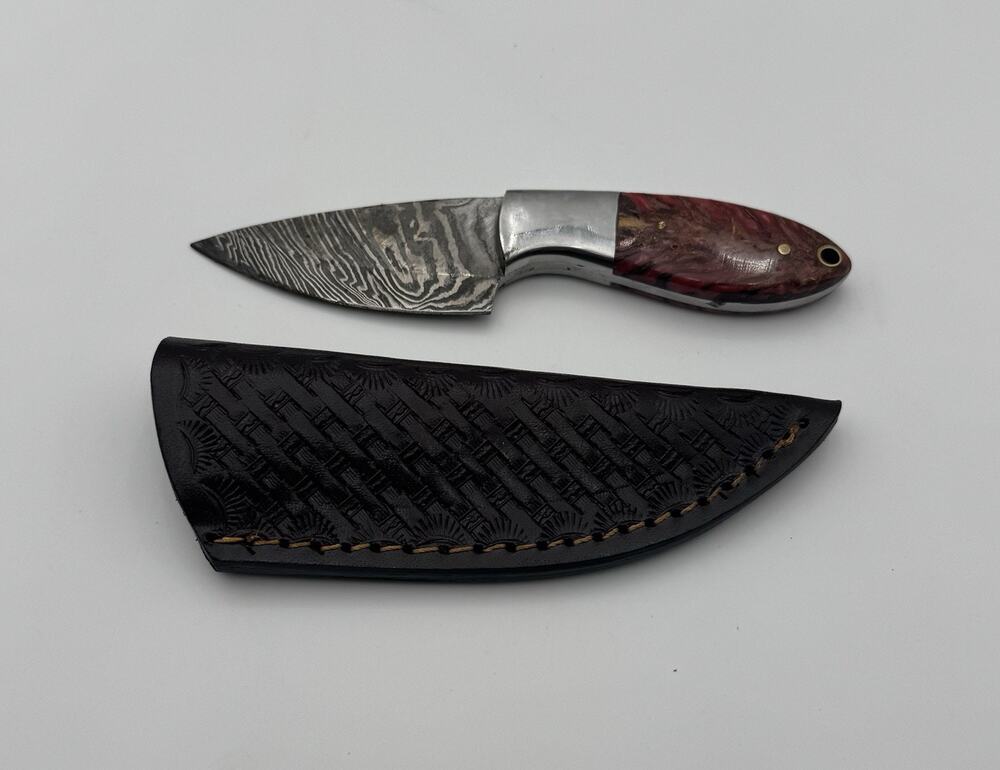 Handmade Damascus Steel Fixed Blade Knife w/ Leather Sheath – Pakistan Made NEW